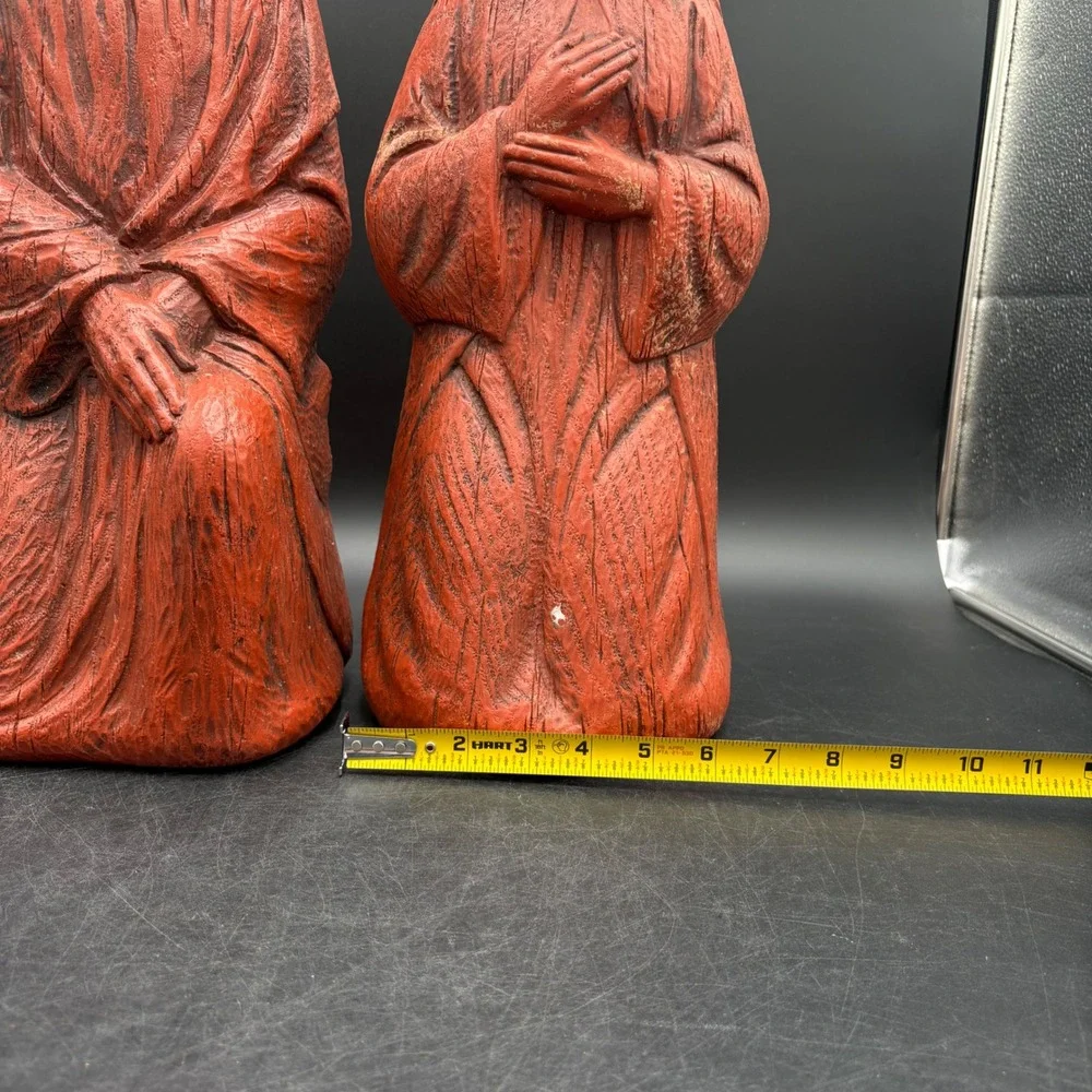 Empire Nativity Set Blow Mold Red 3pc Vtg Terracotta Faux Wood Grain Christmas
